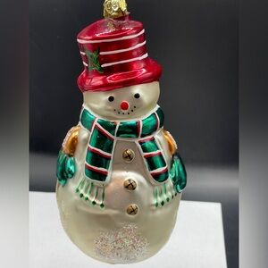 Vintage Rauch SNOWMAN Blown Glass 6″ Christmas Ornament 1997 Red Hat Plaid Scarf